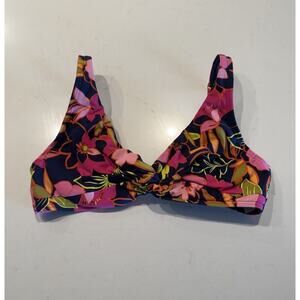 Lands End Size 2 Twist Front Floral Bikini Top Underwire Hawaiin Tropical Cruise